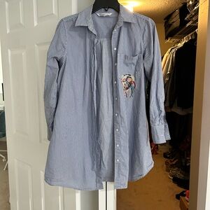 Zara Blue and White Striped Shirt